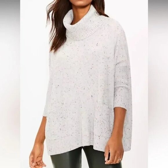 Loft Petites Flecked‎ Pocket Poncho Sweater Oversized Flowy Relaxed Size XXS - Picture 1 of 10
